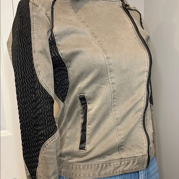 Blank NYC Olive Grey and Black Moto Jacket with Fitted Silhouette - Picture 12 of 16